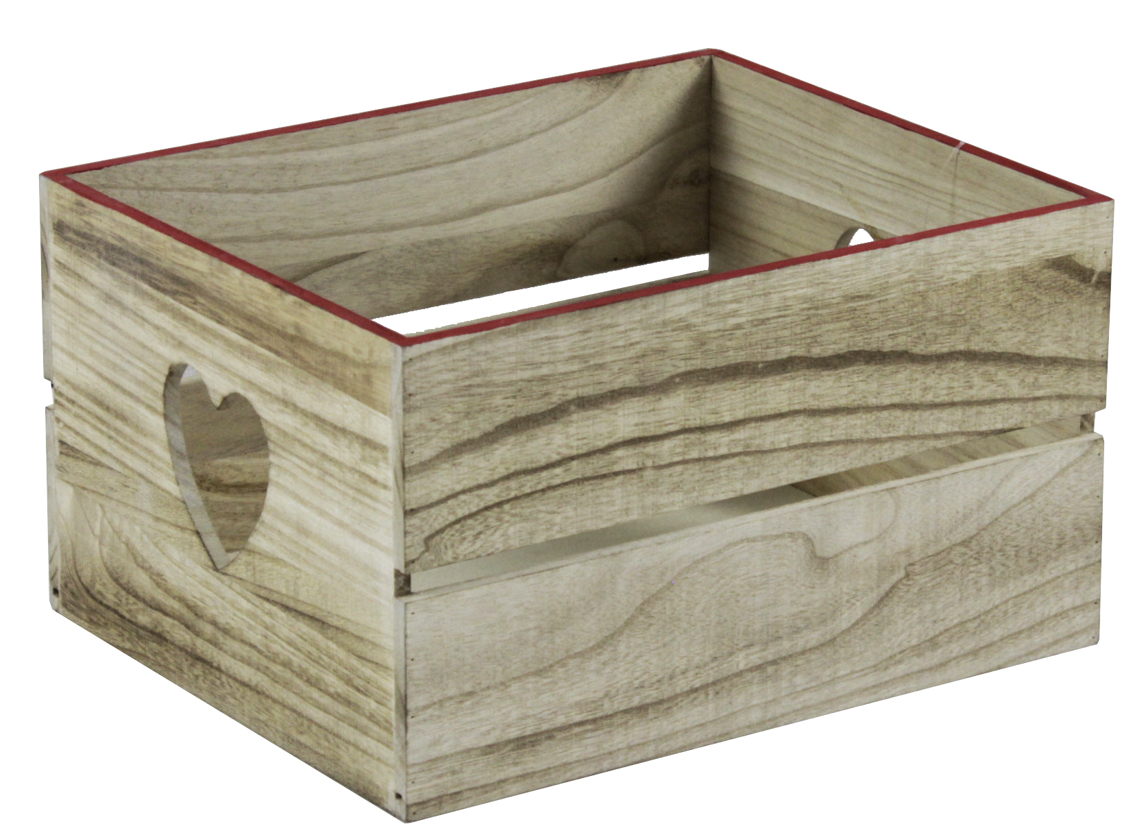Nutmeg wooden crate with heart handles