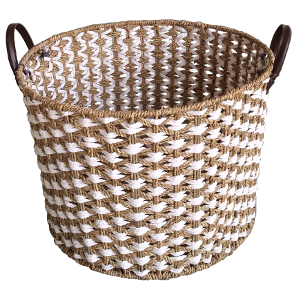two tone basket with pu leather handles