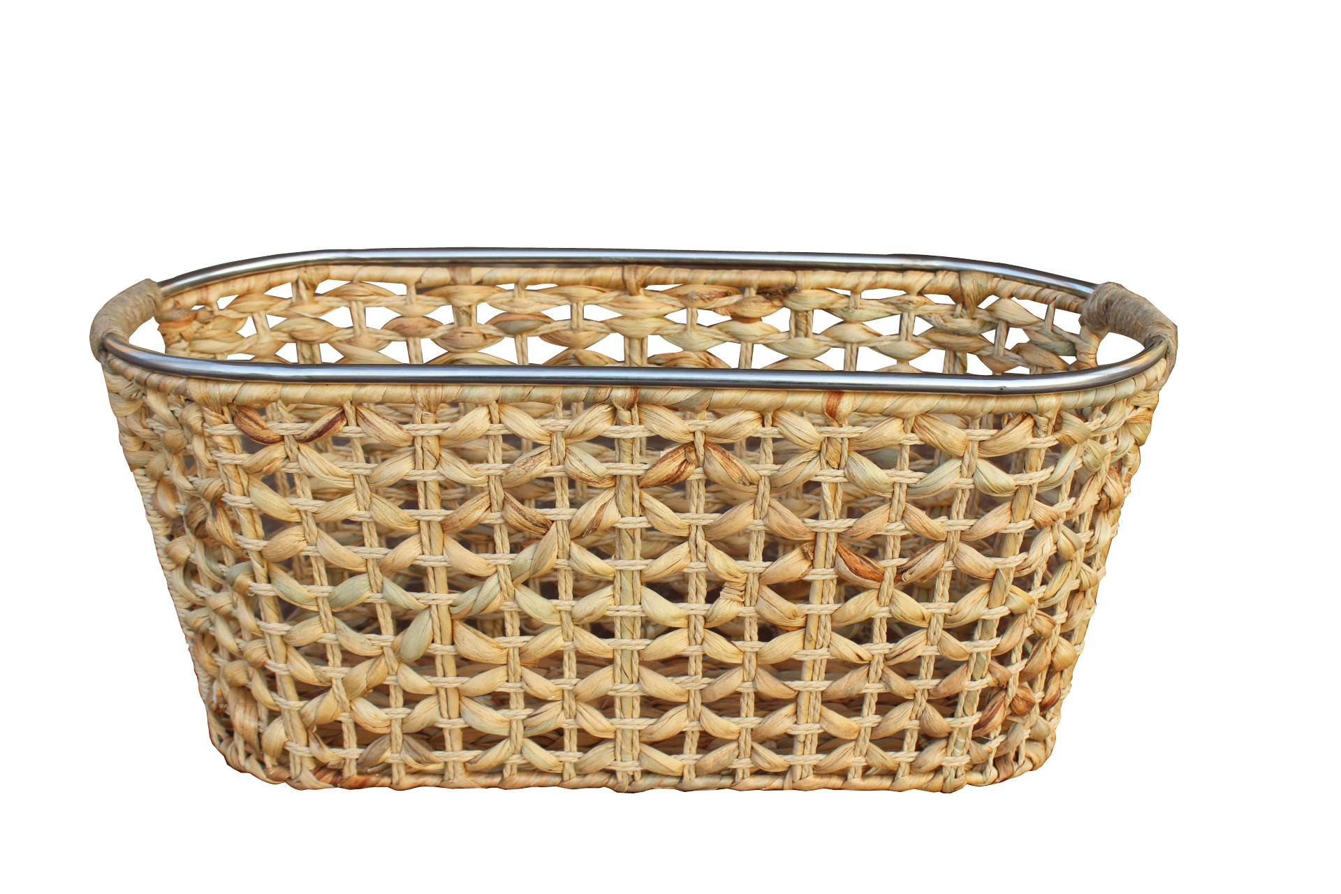 taper water hyacinth basket with metal rim